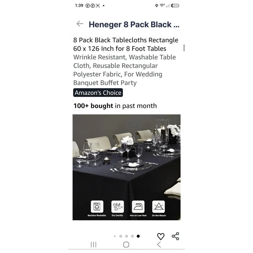 8-PACK 60 x 126 in. Rectangular Polyester Tablecloths for 8 ft. Tables BLACK
